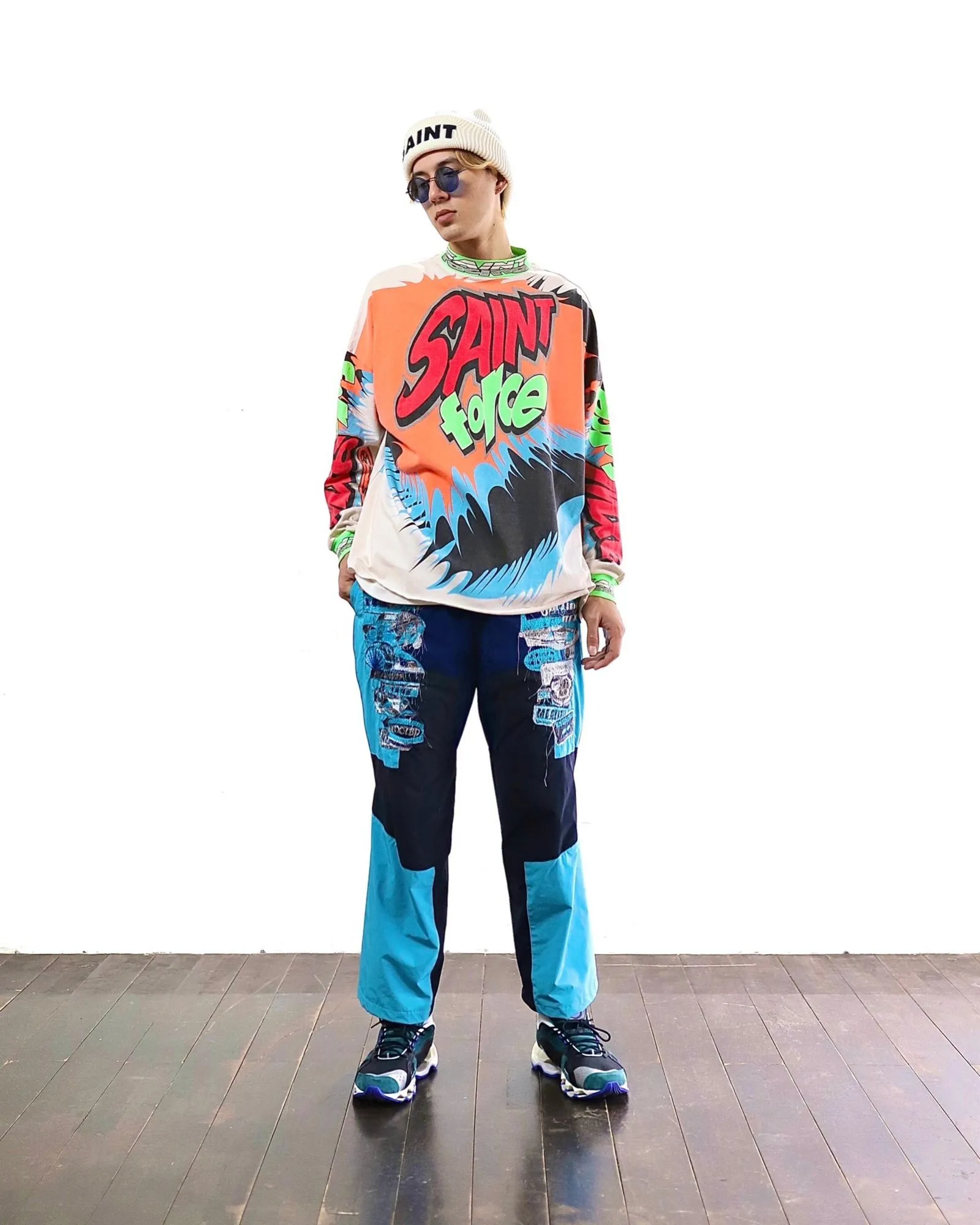 SAINT MICHAEL 24SS SAINT FORCE L/S TEE New Racing Retro Long Sleeve Off-white S-XL Front, left and right sleeves, even ribs are printed. There are more than 30 sets of samples in total. They are extremely complicated and all are oversized screen versions. Ready-made garments are washed and worn with Vintage value.